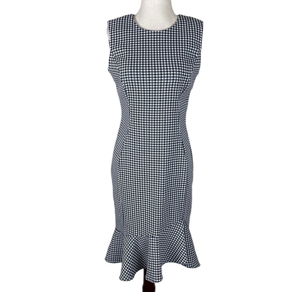 Calvin Klein Blue/Black/White Gingham Ruffle Hem Dress - Picture 1 of 12
